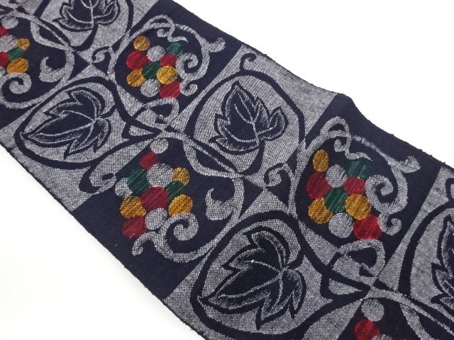 JAPANESE KIMONO / NAGOYA OBI / TSUMUGI / WOVEN GRAPE & ARABESQUE FLOWER